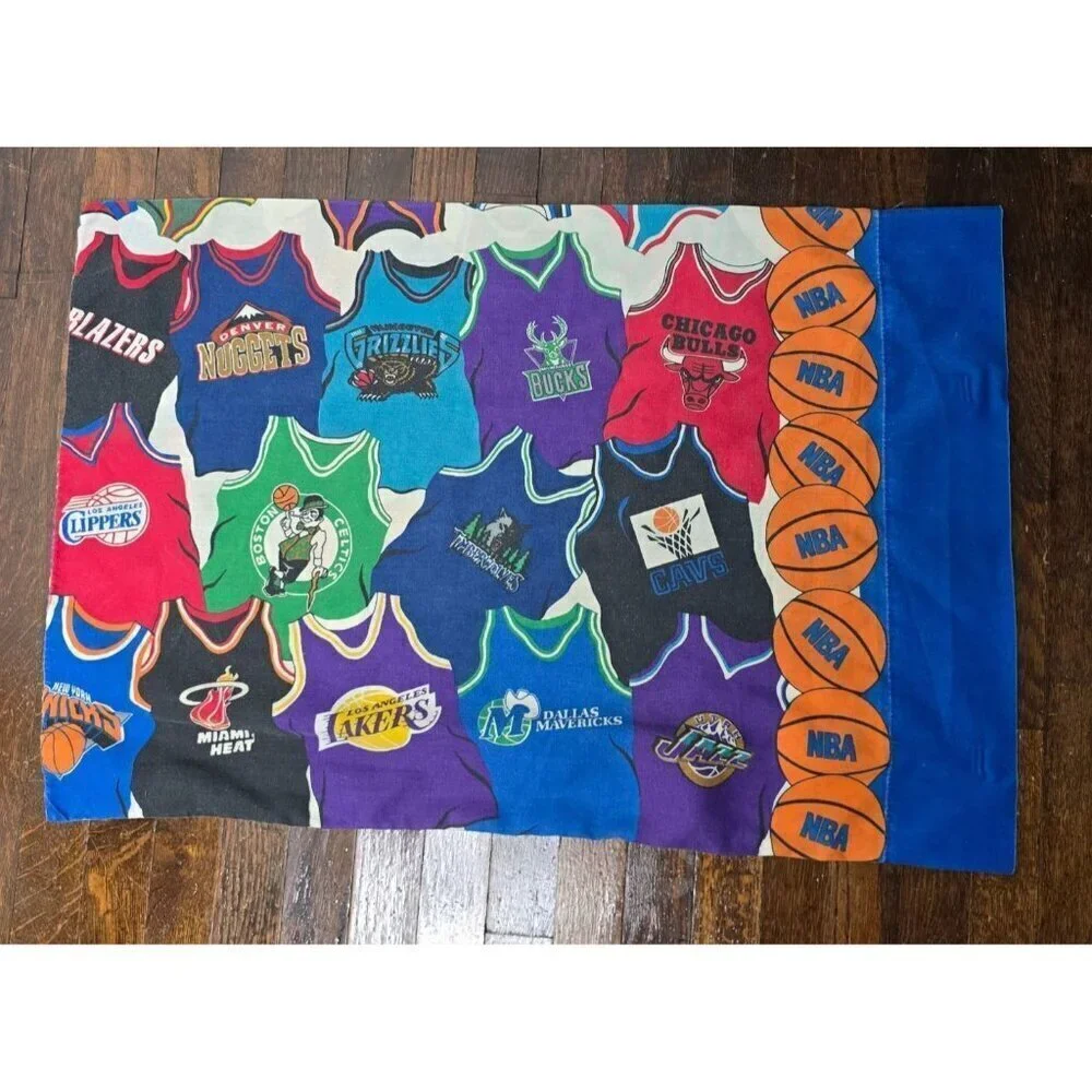 Vintage 90s Springs NBA All Team Jersey Pillowcase Lakers Miami Heat Chicago